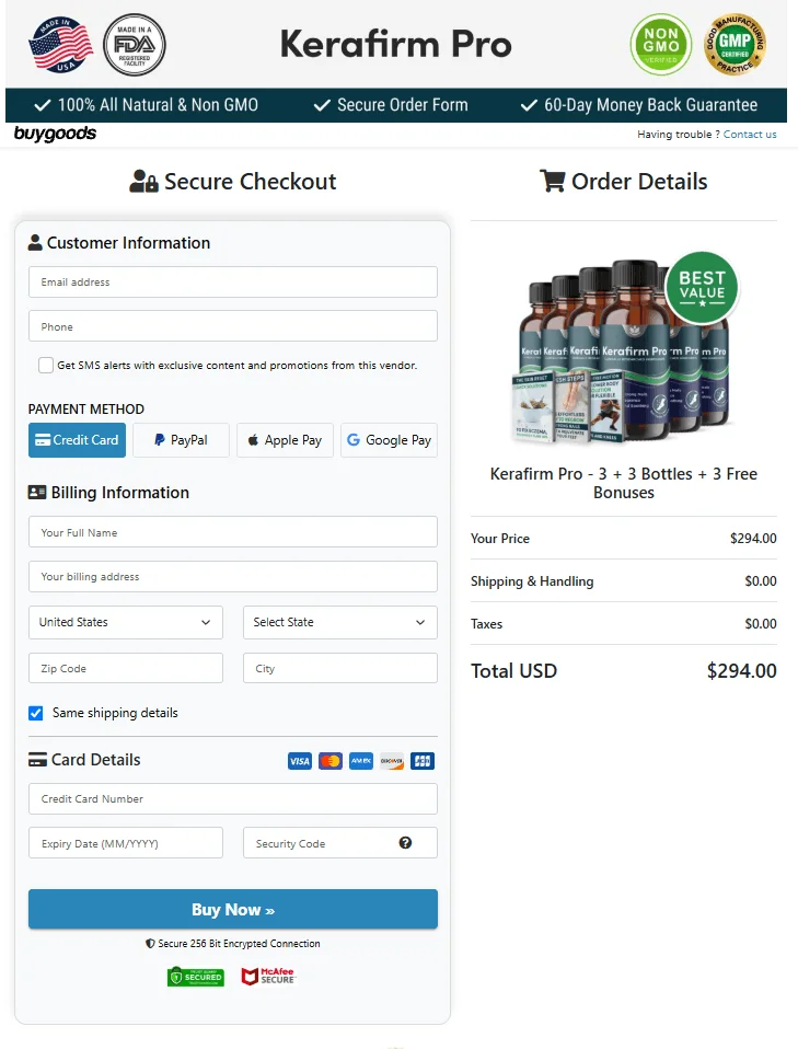 Kerafirm Pro Secure 256-bit Encrypted Checkout Page Preview